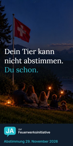 Hochkantbanner mit Familie und Hund am See: Dein Tier kann nicht abstimmen. Du schon.